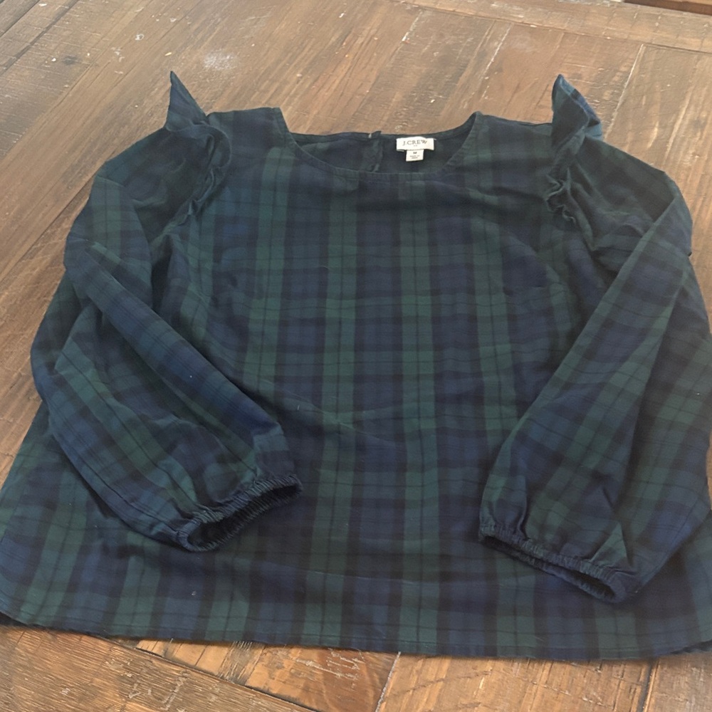 J. Crew Tartan Green and Blue Blouse